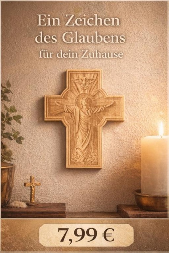 Wooden Wall Cross of Jesus – Laser-Engraved Crucifix 15 x 11 cm | Religious Decoration | Gift for Baptism or Communion