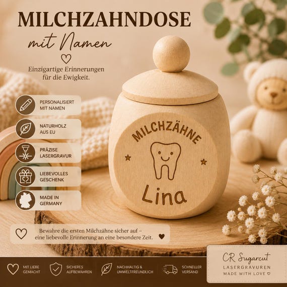 Milchzahndose personalisiert mit Namen | Holz Zahndose für Kinder | Zahnfee Geschenk | Milchzahnbox