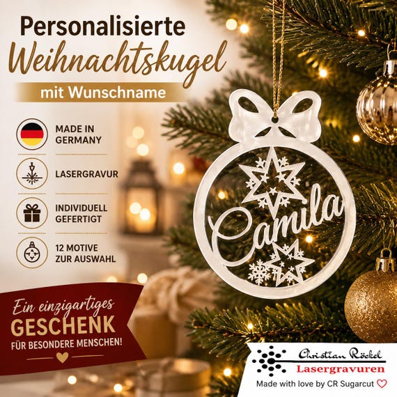 Personalized Christmas bauble with name | Acrylic Christmas tree ornament | Christmas pendant | Christmas gift | Made in Germany