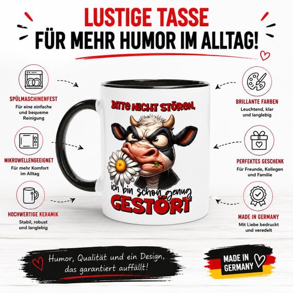Funny cow mug with saying | Please do not disturb, I'm already disturbed enough | Humorous gift for a female colleague at the office