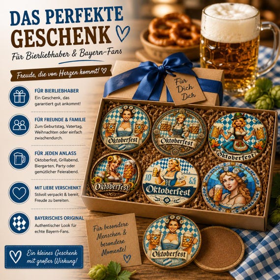 Oktoberfest Wooden Coasters Set of 6 | Bavarian Beer Coasters | Beer Festival Decorations | Gift for Beer Lovers | 10 cm