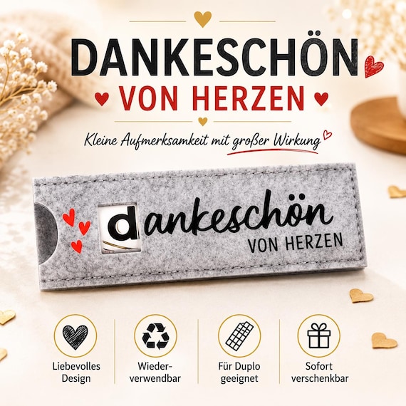 Dankeschön Geschenk Duplo Verpackung Filz kleine Aufmerksamkeit Kollegen Geschenk Mutmacher Geschenk Danke von Herzen Schokoriegel