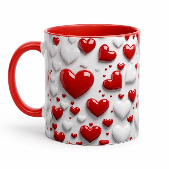 3D Heart Motif Mug, Romantic Gift Idea for Girlfriend & Partner, Sweet Love Coffee Mug, Valentine's Day Gift, Personalized Mug