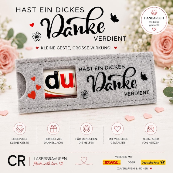 Duplo felt sleeve "You deserve a big thank you" | Thank you gift | Small token of appreciation | Souvenir | Chocolate bar packaging