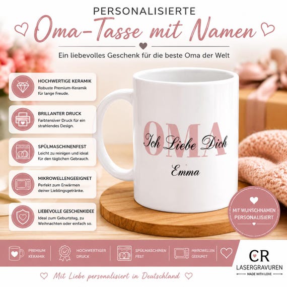 Personalized Grandma Mug with Name | I Love You Grandma | We Love You Grandma | Gift for Grandma | Birthday | Christmas | Ceramic Mug