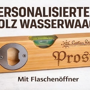 Personalisierte Holz Wasserwaage mit Flaschenöffner | Geschenk für Handwerker | Gravierte Mini Wasserwaage aus Bambus | Männer Geschenk