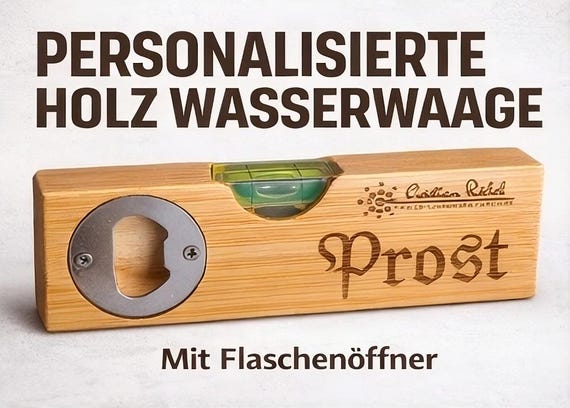 Personalized wooden spirit level with bottle opener | Gift for craftsmen | Engraved mini spirit level made of bamboo | Gift for men