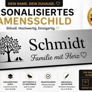 Personalized nameplate, acrylic doorbell sign, mailbox sign, door sign, laser engraved, self-adhesive, made in Germany, with your desired text