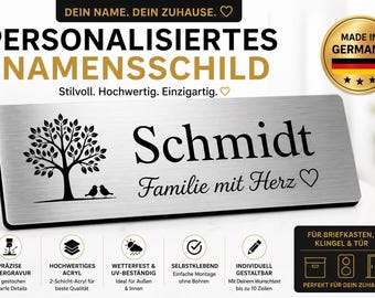 Namensschild personalisiert Acryl Klingelschild Briefkastenschild Türschild Lasergravur selbstklebend Made in Germany Wunschtext
