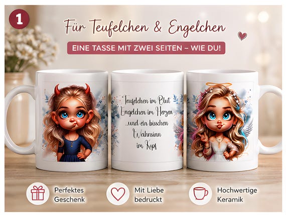 Personalized Angel Devil Mug with Name, Gift for Girlfriend, Custom Mug for Women, Funny Saying, Best Friend Mug
