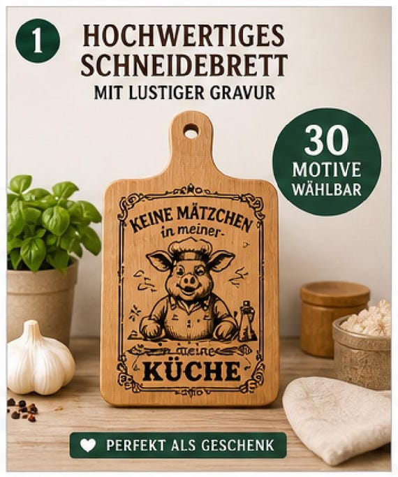 Lustiges Schneidebrett Holz graviert Geschenk Küche witzig 30 Motive personalisiert Küchenbrett Deko Einzug Geschenk Koch Geschenk Idee
