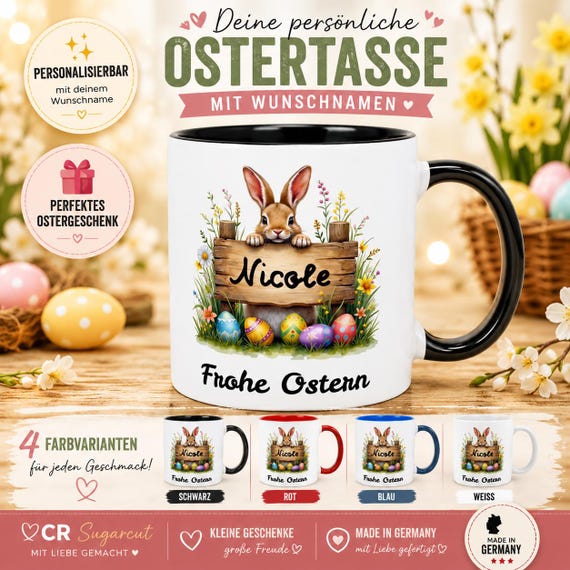 Personalized Easter mug with name – Easter bunny mug, Happy Easter gift for children and family, personalized coffee mug, 330ml ceramic