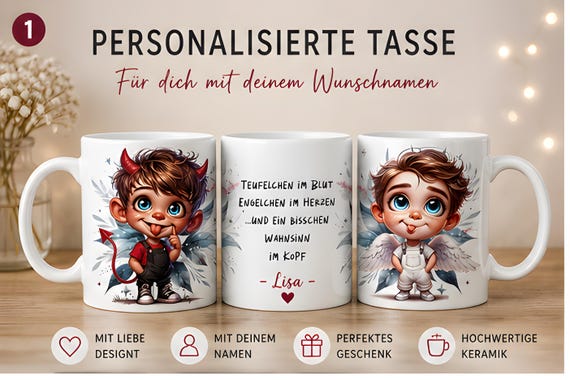 Personalized men's mug with name, angel, devil, funny saying, mug, gift for friend, husband, birthday, coffee mug