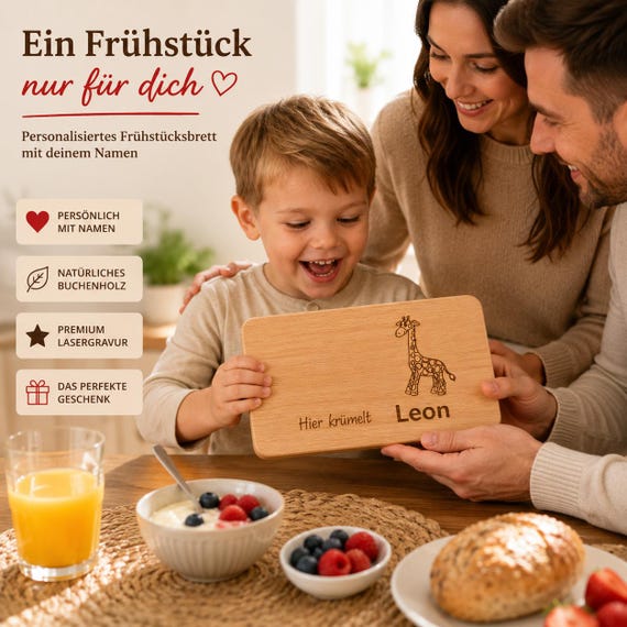 Personalized breakfast board with name, beechwood breakfast board, engraved children's board, gift for starting school, birthday