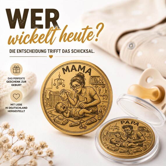 Wrap Decision Coin: Mom or Dad | Fun Baby Shower Gift | Brass Lucky Coin for New Parents