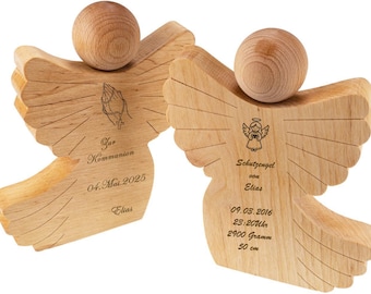Guardian angel, angel for birth, baptism or communion, confirmation, handmade money gift with personalized engraving, alder, oiled