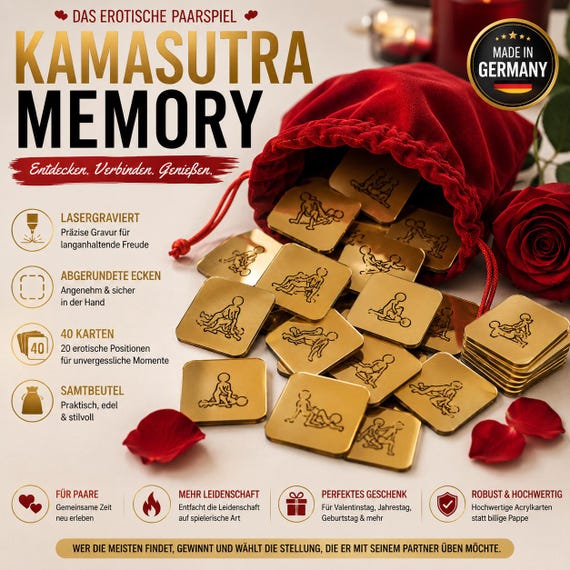 Kamasutra Memory Game for Couples – 40 Sturdy Acrylic Cards – Erotic Couples Game in a Velvet Pouch – Gift for Adults – Made in Germany