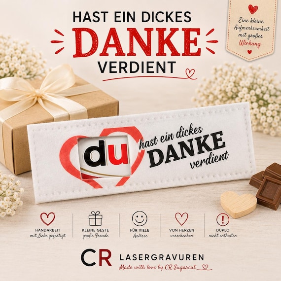 Duplo felt sleeve "You deserve a big THANK YOU" | Thank you gift | Small token of appreciation | Duplo packaging | Souvenir