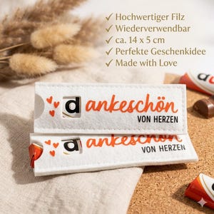 Duplo Geschenkverpackung aus Filz – „Dankeschön von Herzen“ weiß – Schokoladenhalter Geschenk – Kleinigkeit für Kollegen Lehrer Erzieher