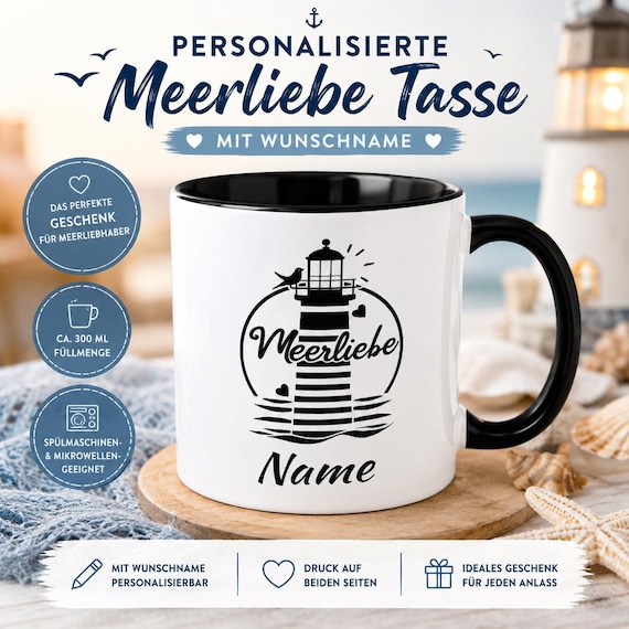 Personalized Sea Love Mug with Name – Lighthouse Mug – North Sea Gift – Nautical Mug – Coastal Love Mug – Gift for Sea Lovers