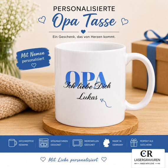 Personalized Grandpa Mug with Name | I Love You Grandpa | We Love You Grandpa | Gift for Grandpa | Birthday | Christmas | Ceramic Mug