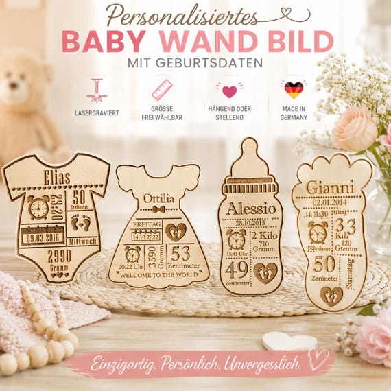 Personalized wooden baby plaque with birth details, wooden baby wall art, gift for birth, christening, nursery decor, name, date, time