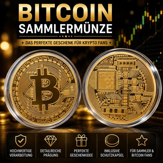 Bitcoin Gold Coin | Bitcoin Collector Coin with Protective Capsule | Crypto Gift for Men | Bitcoin Decoration | Crypto Coin