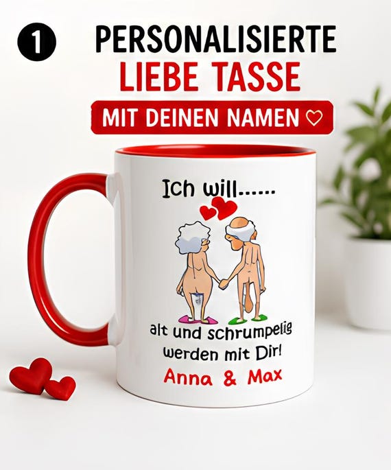 Personalized mug for couple with names, funny, love, gift for girlfriend/boyfriend, Valentine's Day, anniversary, old, wrinkled, individual mug