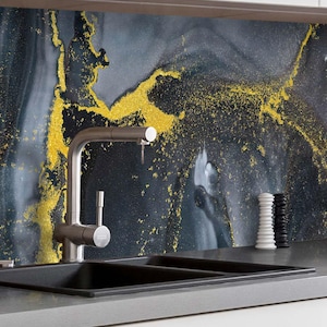 Küchenrückwand selbstklebend Marmor schwarz gold Spritzschutz Folie