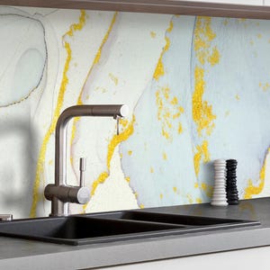 Küchenrückwand selbstklebend Marmor blau gold Spritzschutz Folie