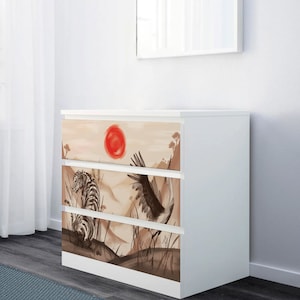 Aufkleber für Malm Klebefolie Japanische Dämmerung Möbel IKEA Kommode Möbelfolie selbstklebend Dekofolie Tattoo Aufkleber Folie bubblefree