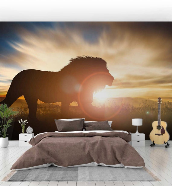 Buy Photo Wallpaper Lion Silhouette Wall Decoration Picture Wallpaper Wallpaper Online in India - Etsy