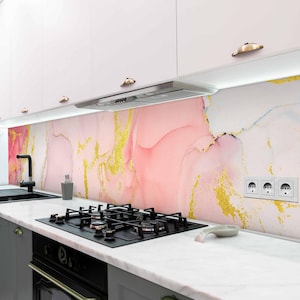 Küchenrückwand selbstklebend Marmor rosa gold Spritzschutz Folie