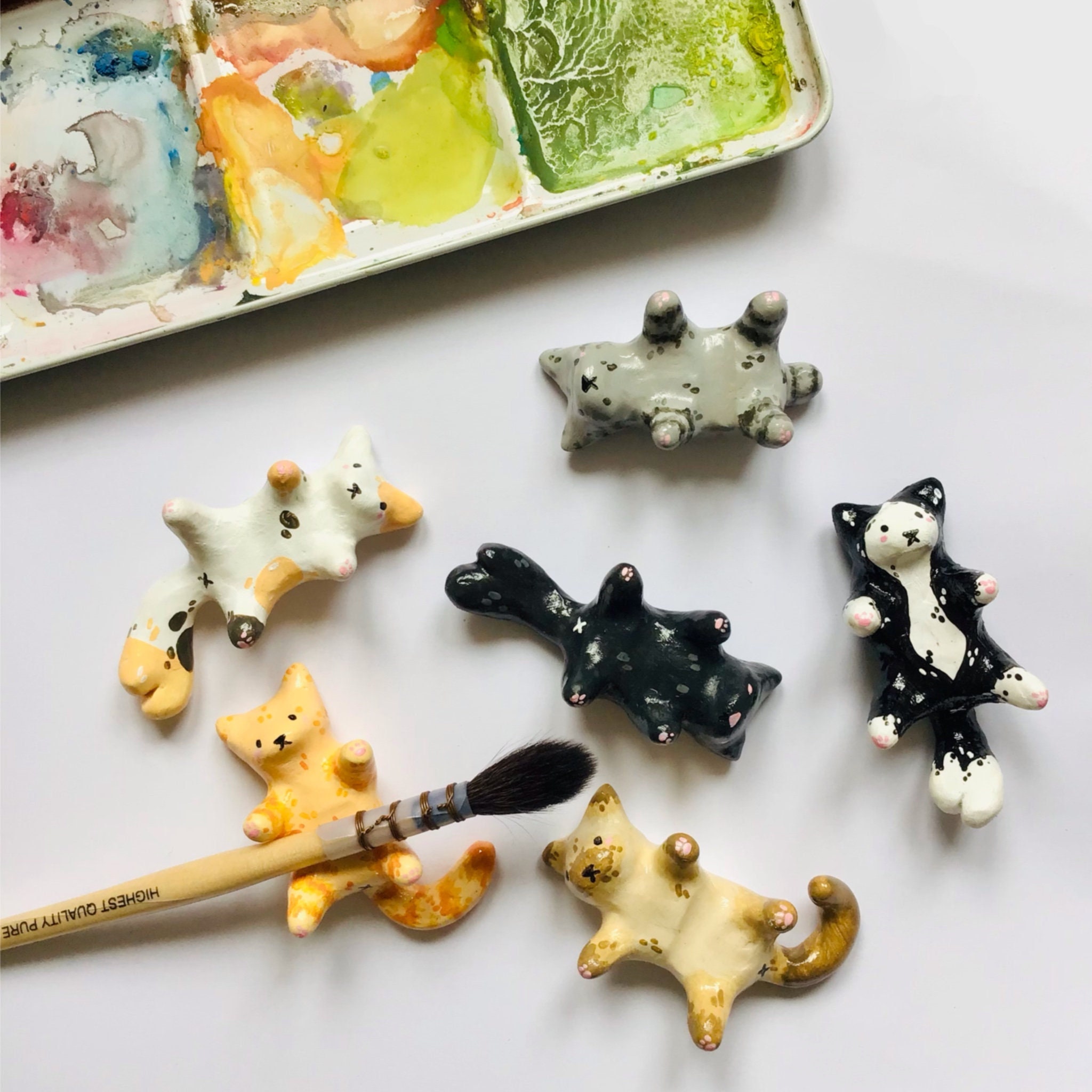 Handmade cat paintbrush and chopstick rest