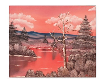 Landscape Painting Wall Art Nature Wall Art Pink Wall Decor For Living Room Art Print Lake Landscape Art Lake Wall Hanging