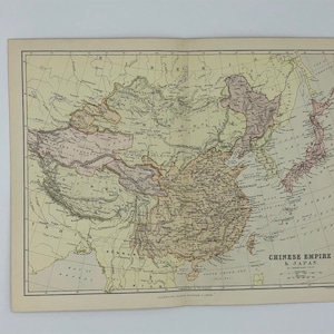 Chinesisches Empire & Japan Karte - Antique Print 1883.