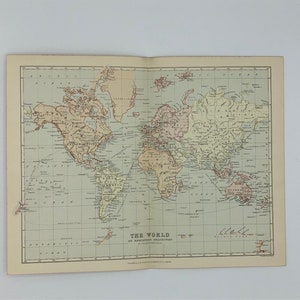 Die Welt auf Mercators Projektionskarte - Antique Print 1884.