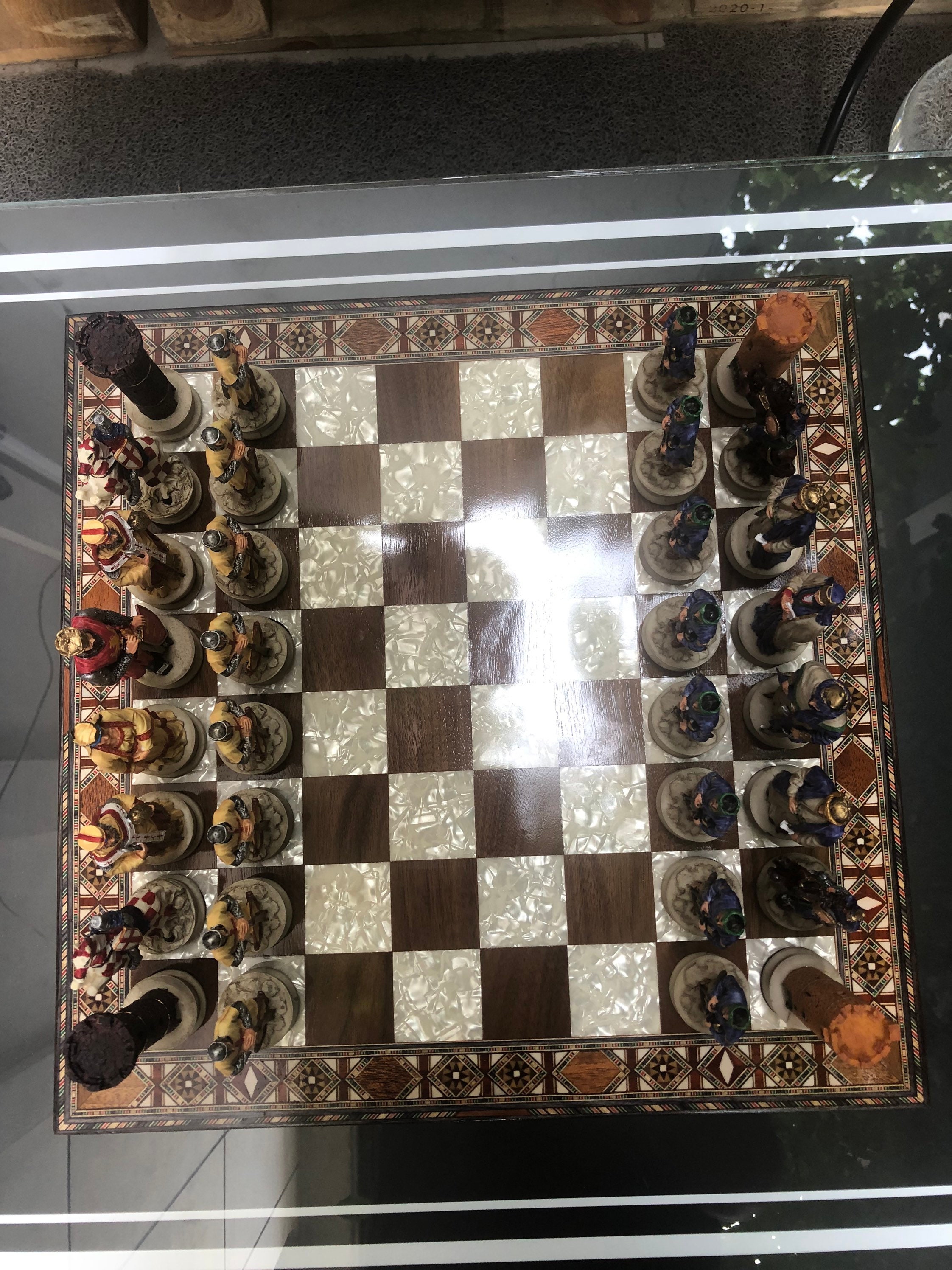 Handmade Inlaid Solid Wood Chess Board with Hand Painted Big Etsy