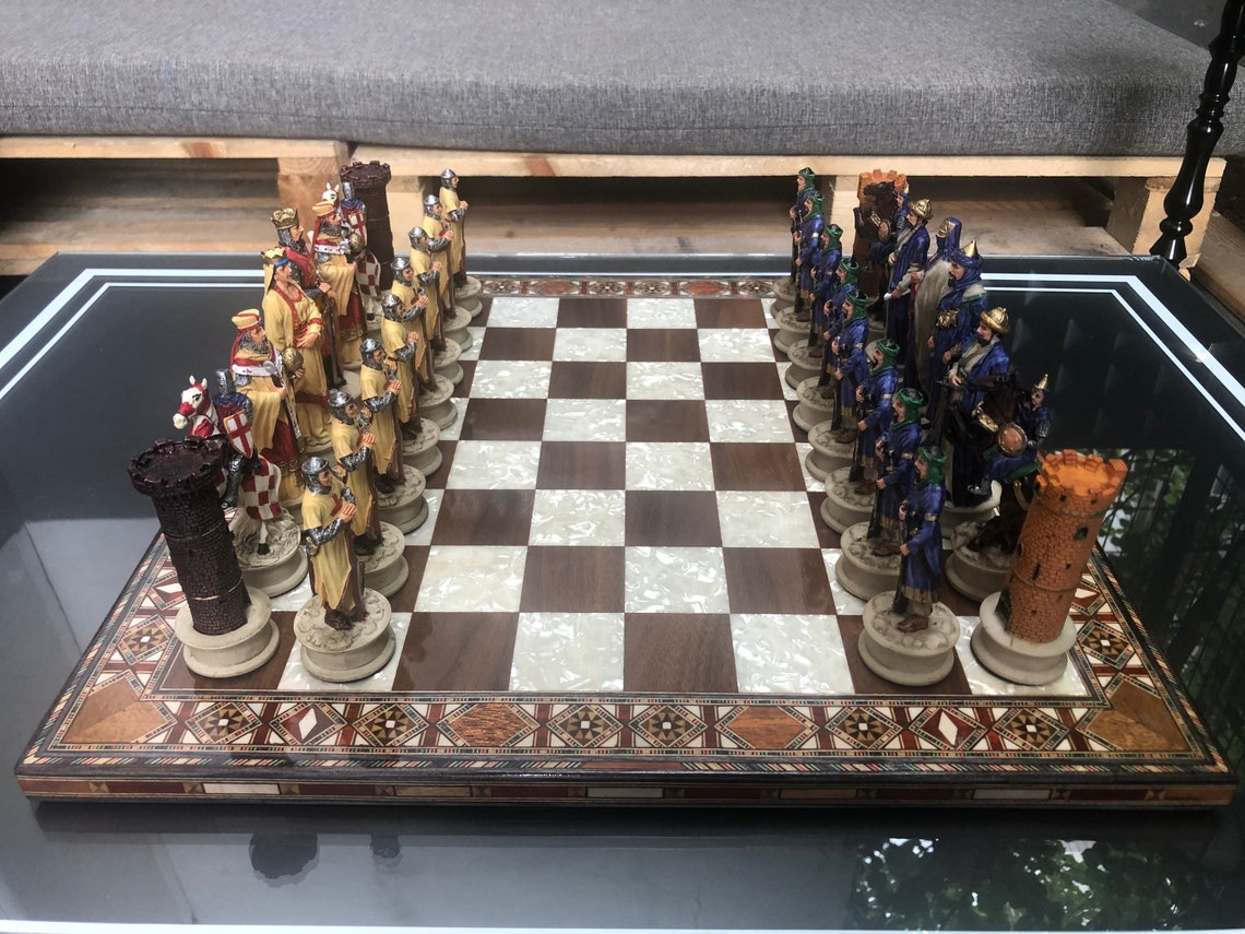 Handmade Inlaid Solid Wood Chess Board with Hand Painted Big Etsy