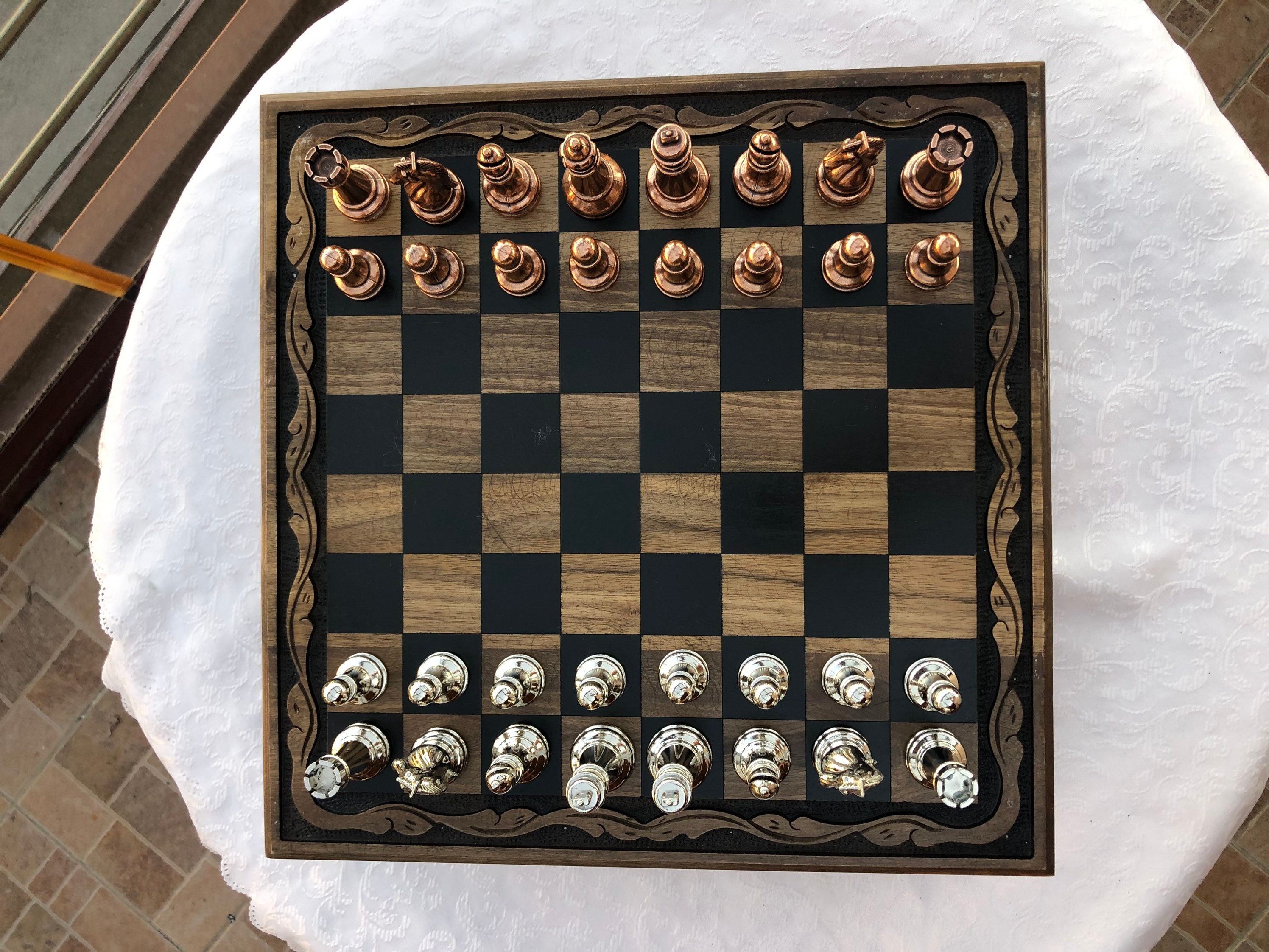 40x40cm Handmade Chess Set With Drawers & Classic Brass Pieces Etsy