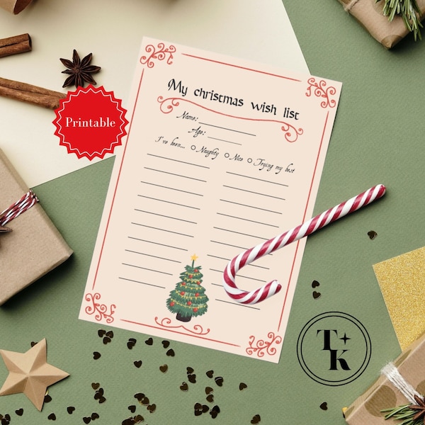 Vintage Weihnachtswunschliste | Brief an den Weihnachtsmann | Weihnachtswunschliste | Weihnachten Printable für Kinder | Wunschliste Urlaub | DRUCKBAR |