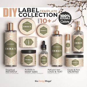 Emma's - DIY Editable Skincare Product Label Collection - Body Butter / Beard Oils / Essential Oil Labels, Cosmetic Label Template Bundle