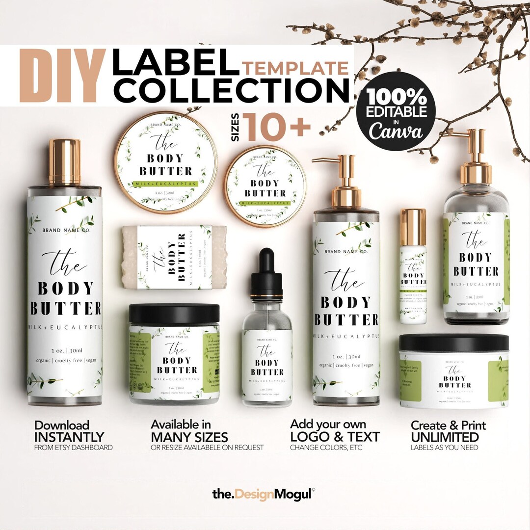Eucalyptus - DIY 100% Editable Skin Care Label, Body Butter Label ...