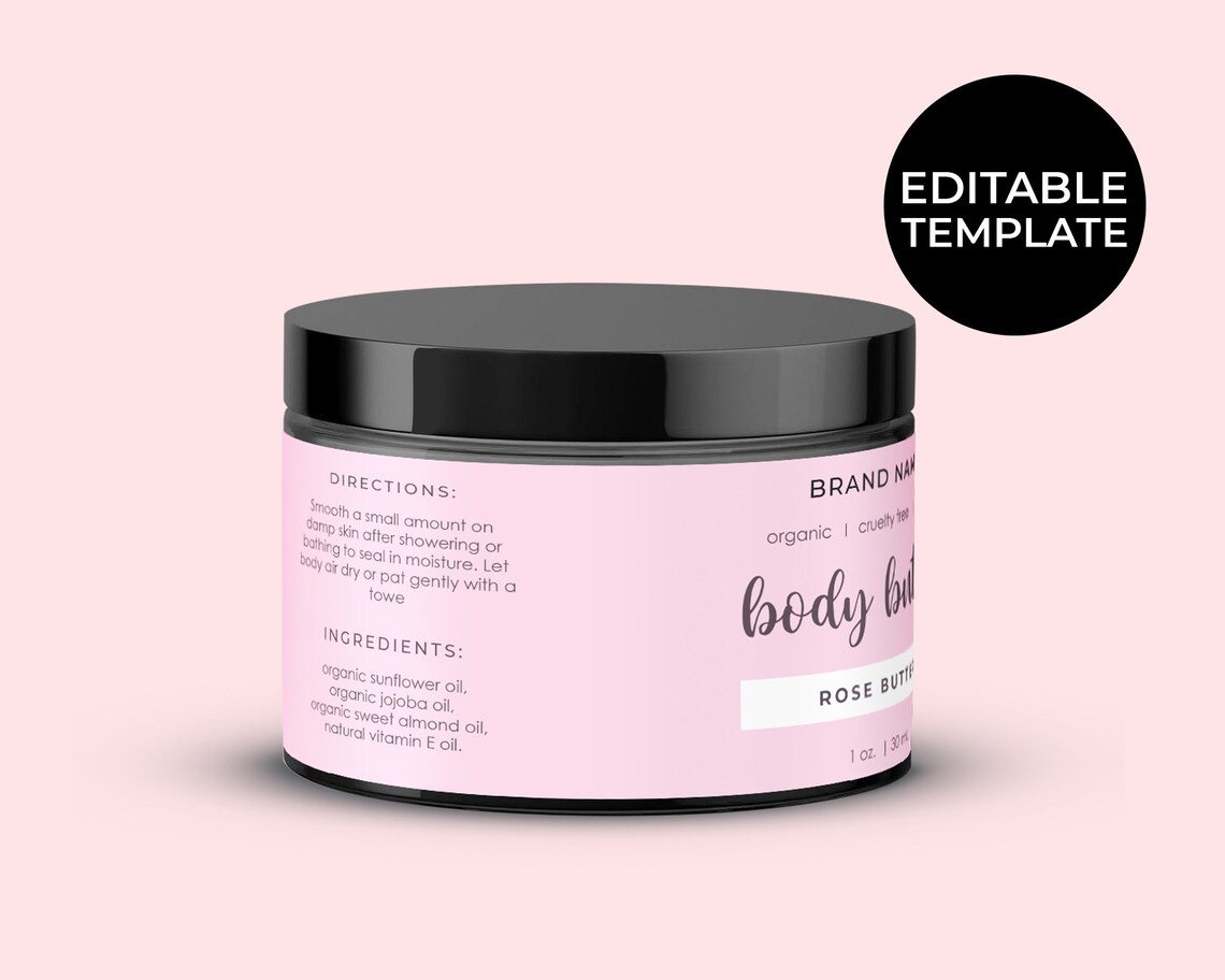 Editable Rose Body Butter Jar Label 4oz 8oz shea butter Etsy