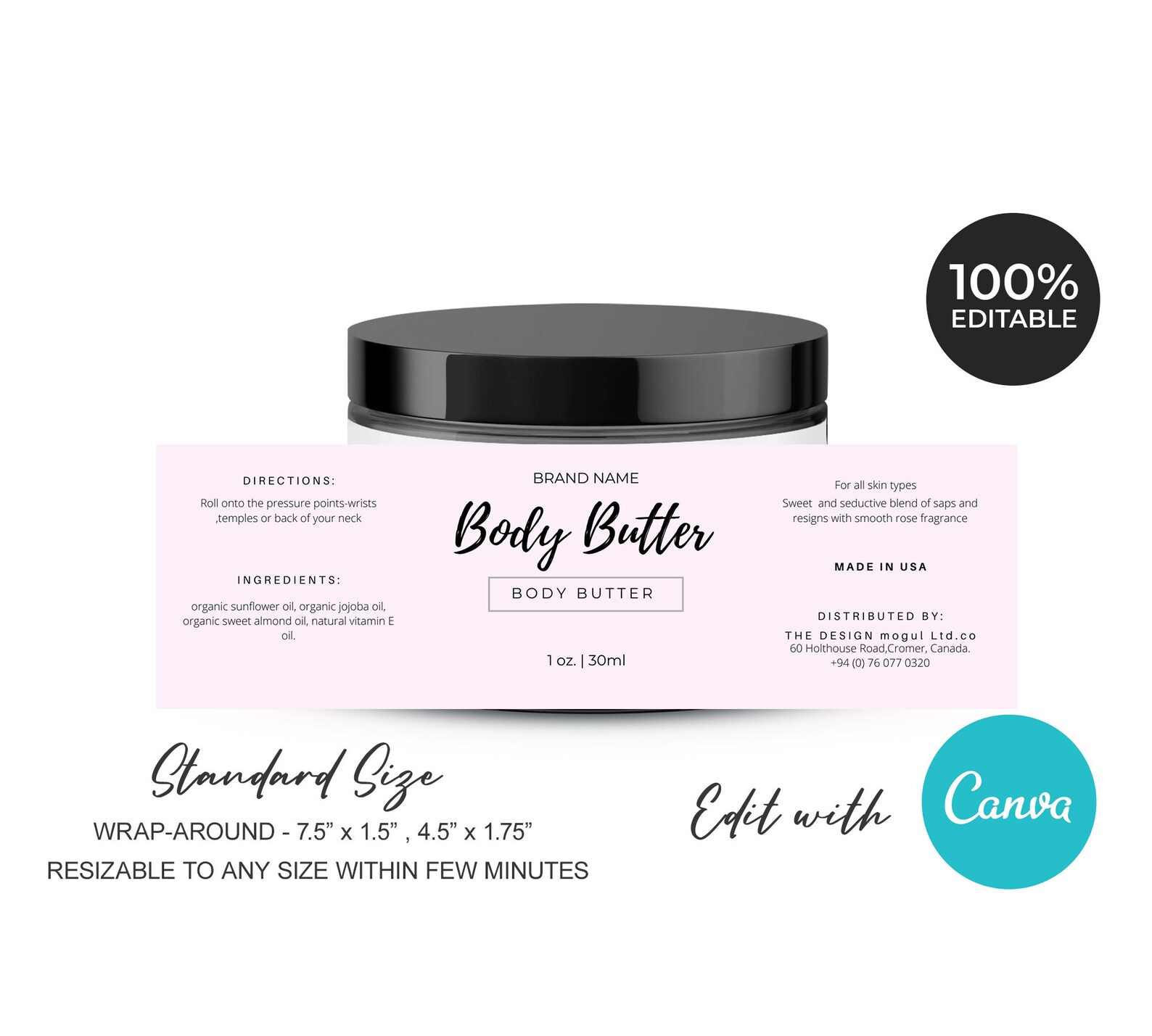 DIY Editable Body Butter Jar Label Template Perfect for Etsy