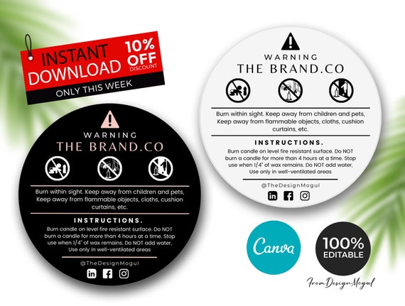 100% Editable Candle Warning Label Template, Printable Candle Safety  Sticker, 1.5 2 3 Round Warning Label, Candle Safety Instructions 