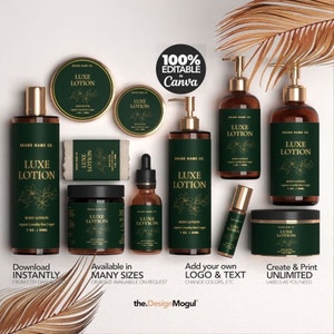 100% Editable Cosmetic Product Labels CANVA, DIY Cosmetic Labels, Editable Skincare Label templates - Luxe Lotion