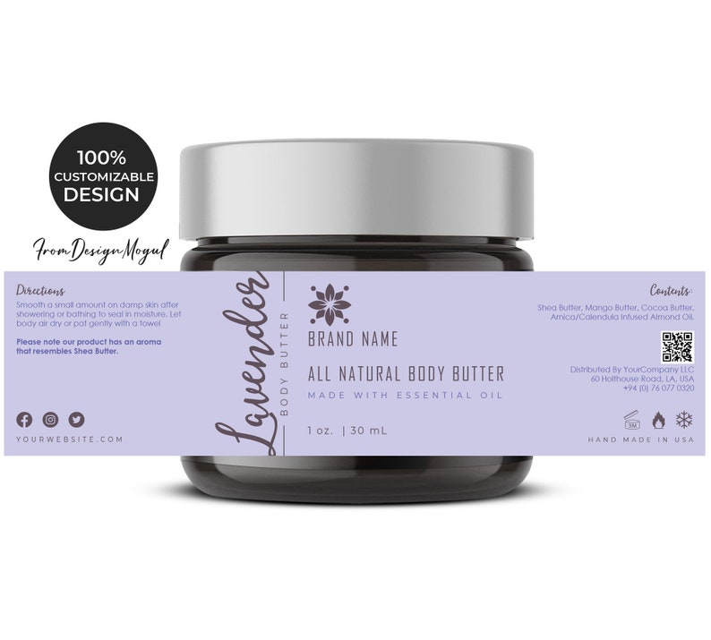 DIY Body Butter/cream Jar Label Template 5 Sizes Shea Etsy
