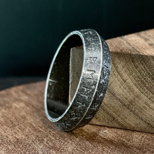 Stainless Steel Viking Ring Engagement Ring Wedding Band Ancient Style Norse Runes 7mm