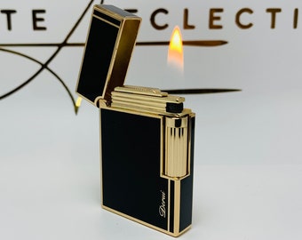 Fancy Butane Lighter, Refillable Flip Top With Side Flint, Black & Gold.